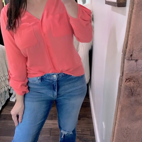Apt. 9 coral color button down top size medium - Picture 1 of 7